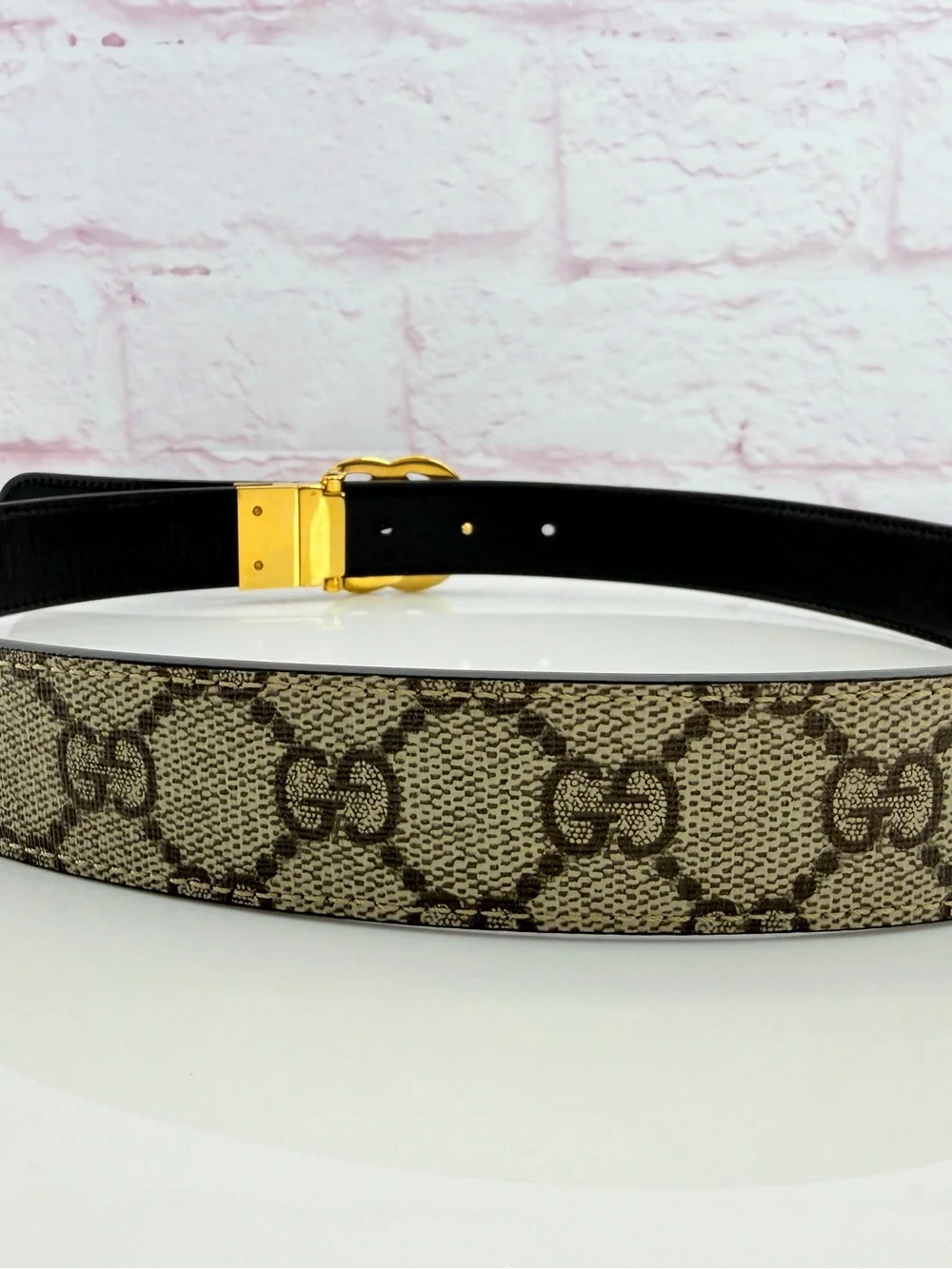 Gucci Gg Supreme Marmont Reversible Belt Monogram Black 80/32